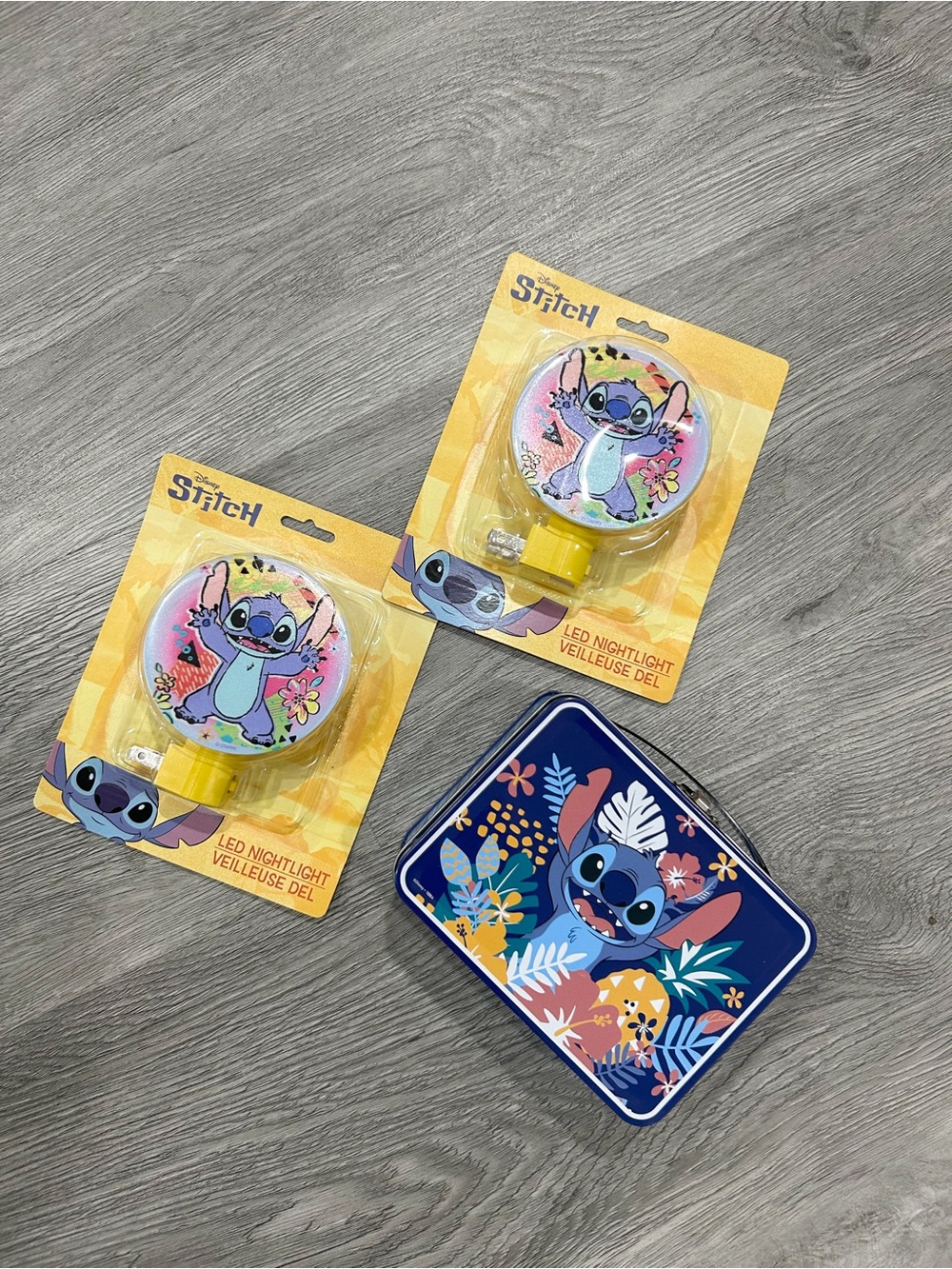 Disney Stitch LED Nightlight Set \ lunch metal box - Blue, Pink, Yellow